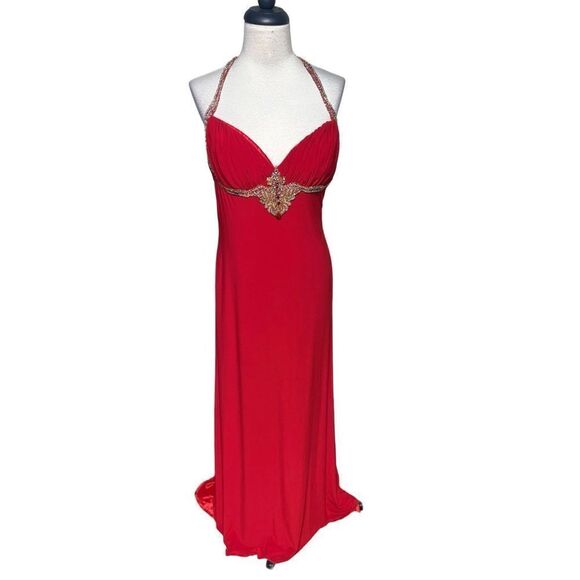 Alyce Designs Sexy Rhinestoned Long Formal Gown with Train Red Size 10 - Picture 1 of 7